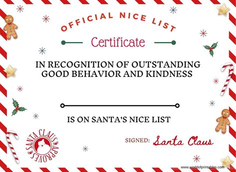 Santa Certificate Free Printable, Nice List Certificate Free Printable, Santa Certificate, Christmas Nice List, Christmas Gift Certificate Template, Christmas Gift Certificate, Free Printable Certificates, Personalized Letters From Santa, Santa Template