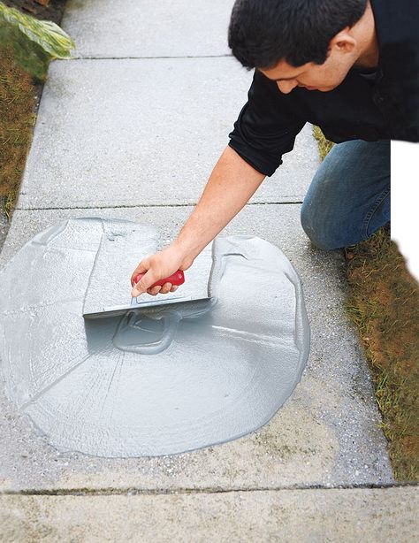 a 40-pound bag of resurfacer Concrete Refinishing, Concrete Patio Makeover, Landscape Tips, Concrete Resurfacing, Concrete Walkway, Concrete Steps, Concrete Driveways, Concrete Porch, Concrete Projects