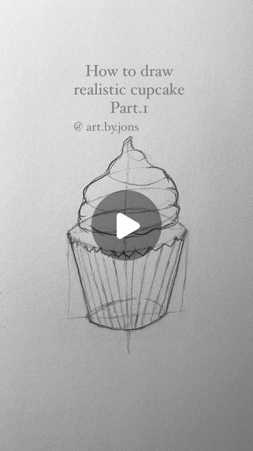 Realistic Cupcake Drawing, Cake Drawing Reference, Cupcake Drawing Easy, Watercolour Cupcake, Cupcake Sketch, Cupcake Drawing, Cake Drawing, Cupcake Art, Realistic Drawings