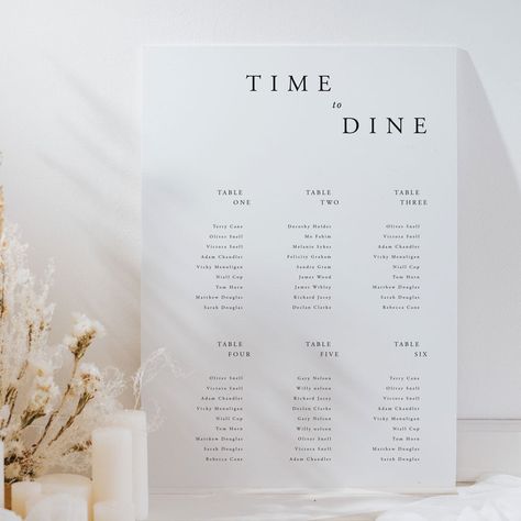 Wedding Table Directory, Wedding Table Poster, Table Plan For Long Tables, Table Seat Chart Wedding, Seating Chart Ideas For Small Wedding, Seating Chart In Frame, Seating Chart Wording, Wedding Seating Chart Simple, Seating Chart On Table