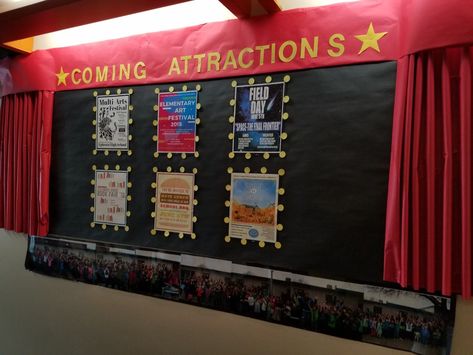 Theater Board Ideas, Performing Arts Bulletin Board, Cinema Bulletin Board, Drama Bulletin Board, Movie Theater Bulletin Board, Movie Theme Bulletin Board Ideas, Drama Club Bulletin Board Ideas, Theater Bulletin Board Ideas, Red Carpet Bulletin Board Ideas