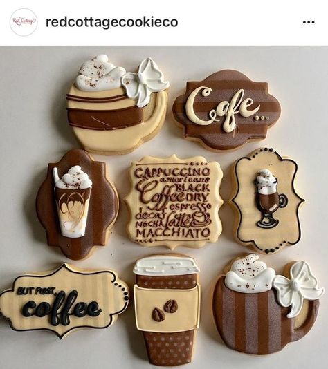 Coffee Cookies Decorated, Coffee Cookies, Tea Cookies, Coffee Menu, Cookie Frosting, Fancy Cookies, Creative Cookies, Beautiful Cookies, Cookie Inspiration