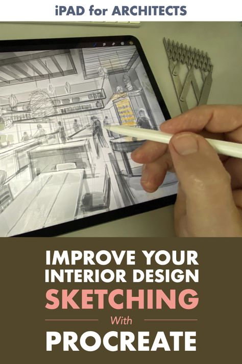 Watch as architect and renderer James Akers reviews the basic principles behind laying out a freehand perspective sketch, then brings it to life with a sense of light and shadow. Whether you use Procreate; draw by hand on paper; or use 3-D software, these timeless principles will help you conceive and present your interior design ideas in the best light. Interior Design Renderings Digital, Procreate For Interior Design, Procreate Interior Sketch, Procreate Interior Design Sketch, Procreate Drawing Interior Design, Graphic Interior Design, Interior Design Procreate, Procreate Interior Design, Procreate Rendering