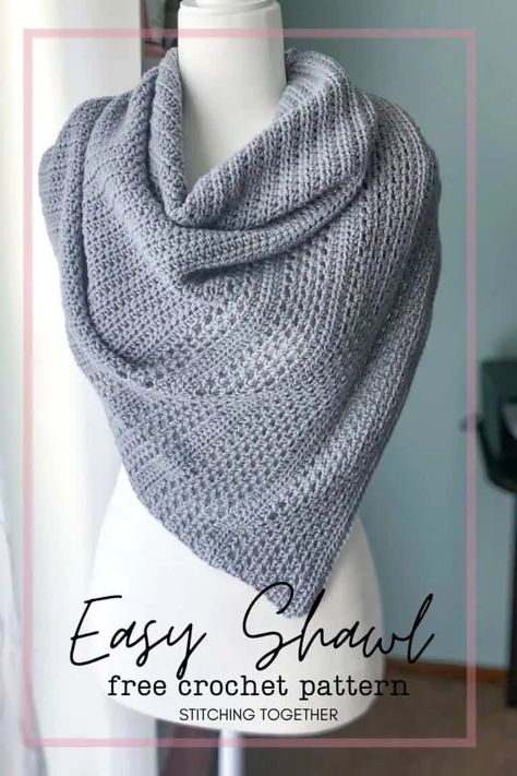 Gorgeous easy crochet shawl that can be worn as a triangle scarf or traditional shawl. Get the easy crochet shawl pattern free from Stitching Together. Easy Crochet Shawl Pattern, Easy Crochet Shawl, Crochet Triangle Scarf, Crochet Shawl Pattern, Crochet Shawl Pattern Free, Mode Crochet, Crochet Triangle, Crochet Shawls And Wraps, Start Knitting