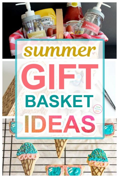 I just love a reason to give a gift basket - here are some cute ideas to include in a SUMMER gift basket for your kids, a friend, teacher, student, or neighbor. #summertime #summerideas #giftideas Tropical Gift Basket Ideas, Summer Themed Gift Basket, Summer Raffle Basket Ideas, Summer Basket Ideas, Summer Teacher Gifts, Summer Gift Basket Ideas, Summer Gift Basket, Beach Gift Basket, Teacher Appreciation Gifts Ideas