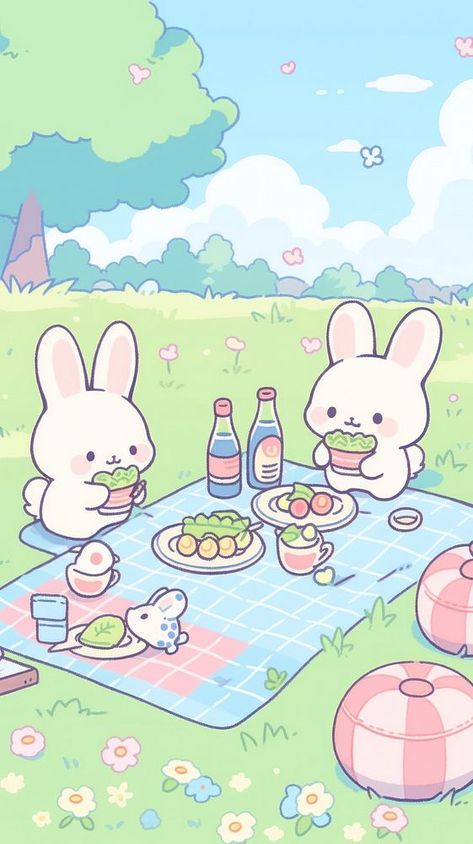 Rabbit and teddy bear picnic recreation cartoon people. | free image by rawpixel.com / Hein Rawpixel Wallpaper, Kawaii Teddy Bear Drawing, Kawaii Picnic, Picnic Cartoon, Picnic Images, Wallpaper Animation, Bear Kawaii, Teddy Bear Drawing, Bear Picnic