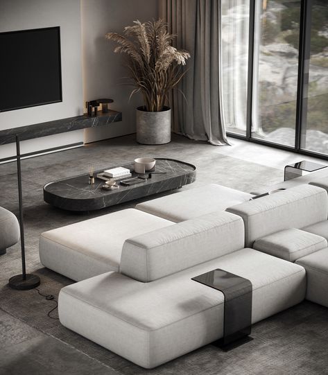 Modular Sofa Living Room, Sofa Design Ideas, Modern Home Living Room, Modern Grey Living Room, Sofa Layout, Modular Sofa Design, Minimalist Living Room Design, Luxury Home Design, Golden Hill