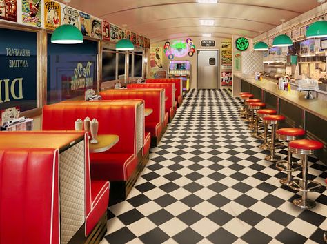 Diner Reference, Diner Background, Diner Interior, Diner Kitchen, 50's Diner, Cedar Cove, 50s Diner, Episode Interactive Backgrounds, Diner Decor