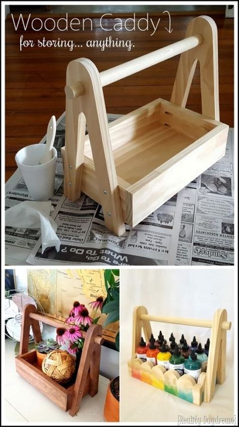 For picnic utensils,etc. FREE BUILDING PLANS {Reality Daydream} #organization #storage Simple Wood Shop Projects, Wooden Caddy, Wooden Crafts Diy, Free Building Plans, Unicorn Spit, Wood Craft Projects, Woodworking Basics, Wooden Basket, Small Woodworking Projects