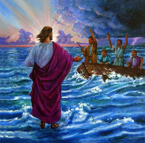 Peter Walks On Water, Jesus Walking, Biblical Artwork, Psalm 93, مريم العذراء, Holy Saturday, Bible Verse Wall Decor, Jesus Christ Artwork, Catholic Images