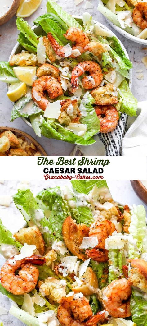 Shrimp And Salad, Shrimp Ceased Salad, Shrimp Ceasar Salad, Shrimp Caesar Salad, Seafood Cravings, Seafood Salads, Salada Caesar, Spiced Shrimp, Salad Shrimp