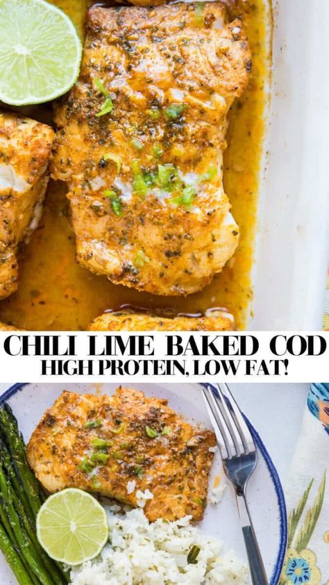 Zesty, flavorful chili lime baked cod marinated in a quick and simple marinade. This easy baked cod recipe results in perfectly tender and flaky fish that it ultra mouth-watering and healthful. #keto #fish #cod #healthy #dinner Low Fat Dinner Recipes, Simple Marinade, Keto Fish, Cod Fish Recipes, Cod Recipe, Low Fat Dinner, Whole30 Dinner Recipes, Fish Dinner Recipes, Healthy Dinner Recipe