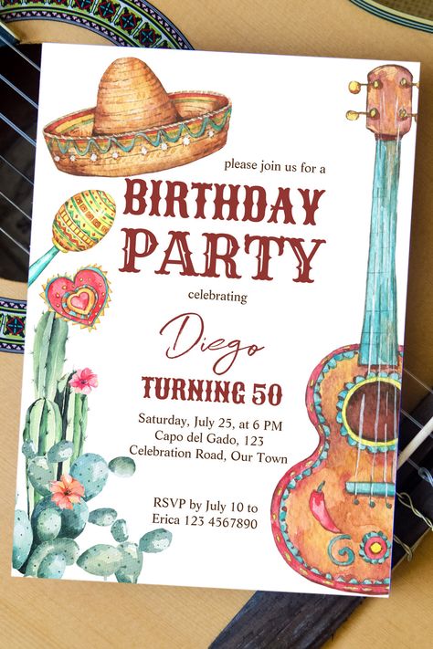 Mexican fiesta birthday party invitation template, available as a gigital download, also as high quality prints on variety of papers Mexican Fiesta Party Invitations, Mexican Theme Birthday Invitations, Mexican Birthday Party Invitations, Mexican Theme Party Invitations, Mexican Birthday Invitations, Mexican Theme Invitations, Fiesta Invitation Template, Mexico Invitation, Fiesta Party Invitations