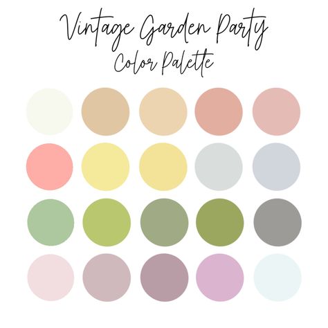 High Tea Colour Palette, Whimsical Wedding Colour Palette, Garden Theme Wedding Color Palette, Vintage Tea Party Color Palette, Summer Garden Party Color Palette, Pastel Garden Party Decoration, Summer Party Color Palette, Victorian Wedding Color Palette, Cottage Core Color Pallete