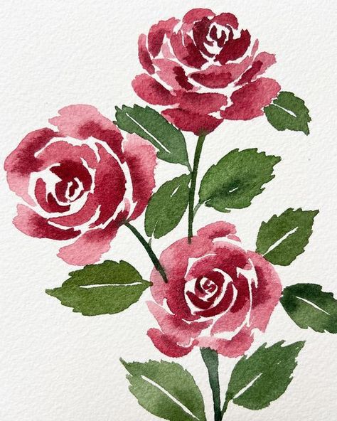 Painted Flower Aesthetic, English Rose Watercolor, Water Painted Flowers, Watercolor Paintings Of Roses, Flowers Drawing Painting, Watercolor Art Rose, Rose Watercolor Painting Easy, Watercolour Roses Easy, Watercolour Rose Painting