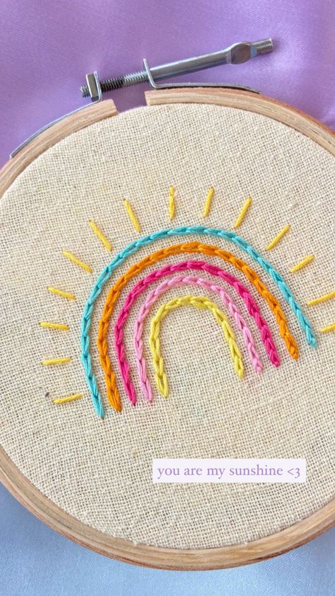 embroidery ideas Embroidery Designs Rainbow, Rainbow Hand Embroidery, Embroidery Inspiration Easy, Rainbow Embroidery Design, Embroidery Rainbow Pattern, Embroidery On Kids Clothes, Basic Embroidery Designs, Embroidery Kids Clothes, Crochet Patterns Clothes