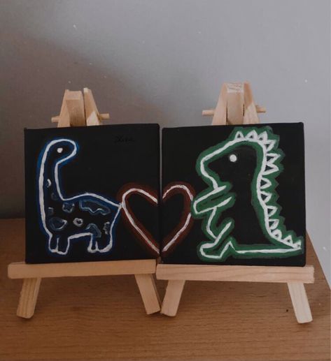 Cute Dinosaur Painting Canvas, Dinasour Painting Canvas Easy, Cute Dinosaur Painting Acrylic, Easy Neon Paintings, Dinosaur Painting Ideas, Dinosaur Painting Easy, Neon Canvas Painting Ideas, Trippy Wall Paintings, Neon Painting Canvas