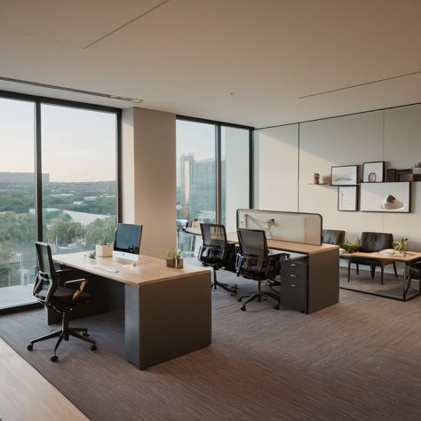 A sleek modern office space with an open floor plan, glass partitions, and ergonomic furniture, blending functionality and contemporary design. #OfficeSpace #ModernDesign #OpenFloorPlan #GlassPartitions #ErgonomicFurniture Ergonomic Furniture, Modern Office Space, Ergonomics Furniture, Glass Partition, Modern Office, Open Floor, Open Floor Plan, Office Space, Floor Plan