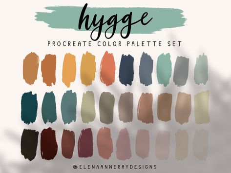 Hygge Color Palette, Hygge Colors, Scorpio Color, Procreate Color Palettes, Capricorn Aesthetic, Aries Aesthetic, Fall Color Schemes, Procreate Color Palette, Color Palette Design