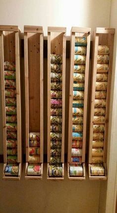 DIY Canned Food Dispenser - by Budget101.com Canned Good Storage, Diy Pantry Organization, Canned Food Storage, Diy Rangement, Desain Pantry, Kabinet Dapur, Diy Pantry, Kitchen Pantry Design, Diy Kitchen Storage