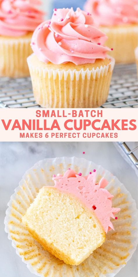 This perfect small-batch vanilla cupcake recipe makes just 6 perfect cupcakes. They're moist and tender with the most delicious vanilla flavor #cupcakes #smallbatch #halfbatch #halfdozen #vanillacupcakes #recipe from Just So Tasty https://www.justsotasty.com/small-batch-vanilla-cupcakes/ Small Batch Cake Recipe, Small Batch Vanilla Cupcakes, Vanilla Frosting For Cupcakes, Small Batch Cupcakes, Creamy Vanilla Frosting, Easy Vanilla Frosting, Easy Vanilla Cupcakes, Cupcakes Easy, Sprinkles Recipe