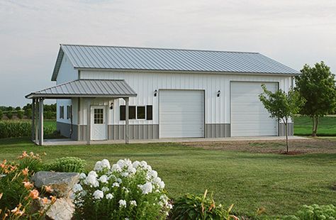 Pole Barn Pictures | Photos, Ideas, Floor Plans | Lester Buildings White Metal Shop Building, Metal Shop Building 40x60, Pole Building Plans, Crestview House, Metal Shops, Pole Barn Ideas, Lester Buildings, Pole Barn Designs, Metal Garage Buildings