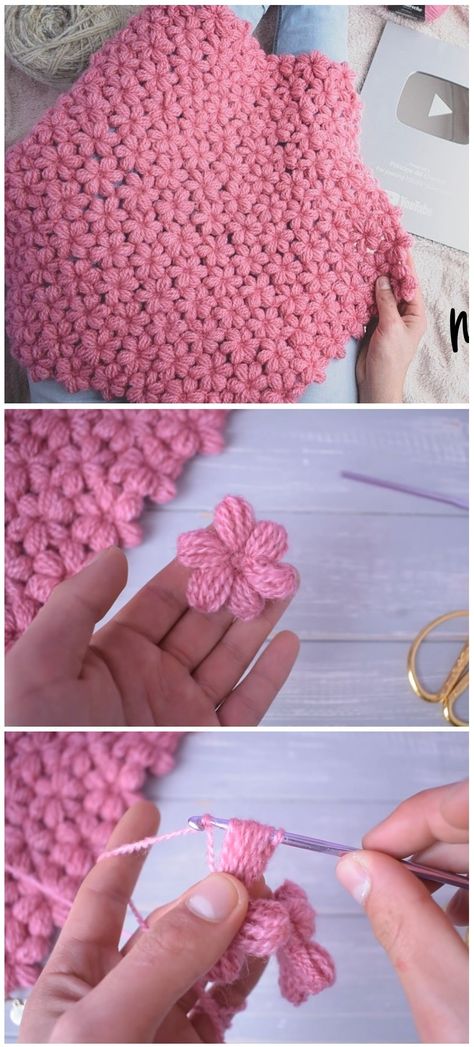 http://design-peak.com/crochet-flower-blanket-free-tutorial/ Crochet Flower Blanket, Crochet Butterfly Pattern, Crochet Fish, Astuces Diy, Flower Blanket, Crochet Things, Tutorial Crochet, Crochet Flower Tutorial, Fish Patterns