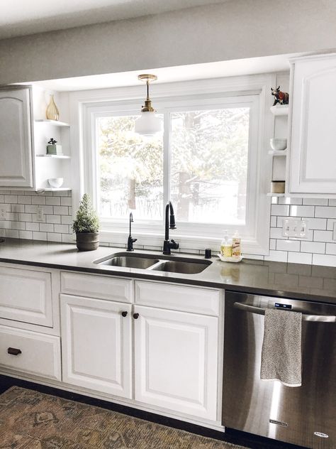 Kitchen Cabinets Over Window, Shelves By Kitchen Sink Window, Window Behind Kitchen Sink, Pendant Light Over Kitchen Sink Window, Over The Sink Pendant Light, Light Above Sink, Large Kitchen Window Over Sink, Kitchen Sink Window Ideas, Kitchen Sink Light Fixture