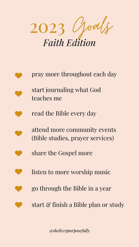 As the New Year is quickly approaching, on the She Lives Purposefully podcast Megan is talking about 5 faith based new year's goals that you can start TODAY. Setting goals for your spiritual life can be motivating and fulfilling. Get inspired with Megan today as she encourages you to think through practical spiritual goals that can propel you into the New Year. Bible verses, Bible study, Christian encouragement, Christian living, that Christian girl Spiritual Goals List, Christian Goals For The New Year, 2024 Spiritual Goals, Spiritual Goals For 2024, 2024 Christian Goals, Christian Goals For 2023, Christian New Year Resolution, Christian Vision Board Ideas, Bible In A Year Plan