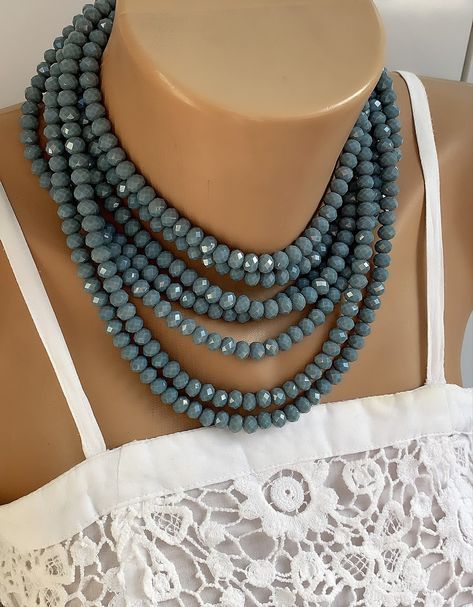 Gray Grey Mulistrand Crystal Necklace, Mother Of The Bride Gift, Bridesmaid Necklaces, Gift for Her, Wedding Jewelry, Crystal Jewelry by NalansJewellery on Etsy Wedding Jewelry Crystal, Bridesmaid Necklaces, Dainty Choker Necklace, Mother Of The Bride Gift, Chunky Pearls, Swarovski Crystal Beads, Jewelry Crystal, Bohemian Bracelets, Leaf Jewelry