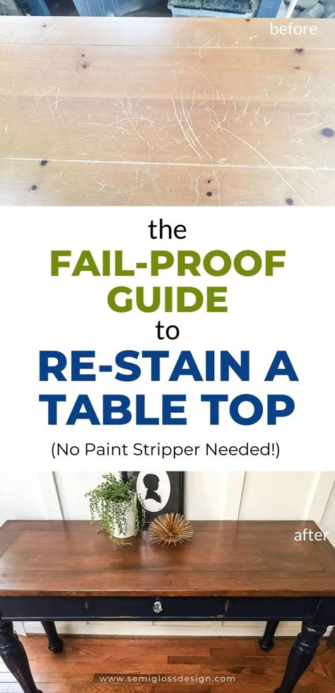 Table Top Diy Ideas, Resin Table Top Diy, Refinish Table Top, Restaining Wood Furniture, Refinish A Table, Table Top Diy, Coffee Table Refinish, Top Diy Ideas, Refinish Wood Furniture