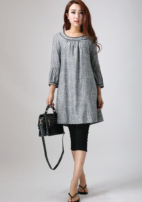 Linen Tunic Dress, Linen Shift Dress, Tunic Designs, Womens Dress Suits, Linen Clothing, Dress Linen, Linen Tunic, Women Tunic Tops, Feminine Dress