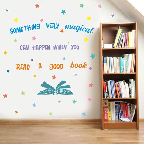 PRICES MAY VARY. ★Great Decal for Nursery Classroom Library: This colorful motivational lettering “Something Very Magical Can Happen When You Read A Book”sticker is perfect for kids room area decoration. Because of the unique watercolor design can create positive environment, make your kids feel fun&freedom. ★Usage: It’s easy to peel and stick. Simple steps to install the inspiring wall sticker onto door, painted wall or any smooth, flat, dry and dust free surface. ★Scenes: The colorful star sti Book Corner Classroom, Library Wall Decor, Library Corner, Reading Corner Classroom, Library Themes, Classroom Idea, Read Sign, Reading Wall, Teachers Lounge