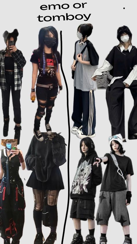 choose and comment 🖤#emo#tomboyaesthetic #emo or tomboy Emo Female Outfits, Emo Tomboy, Outfit Ideas Lazy, Look Emo, Tomboy Clothing, Soft Emo, Tomgirl Outfits, September Mood, Outfit Ideas Emo