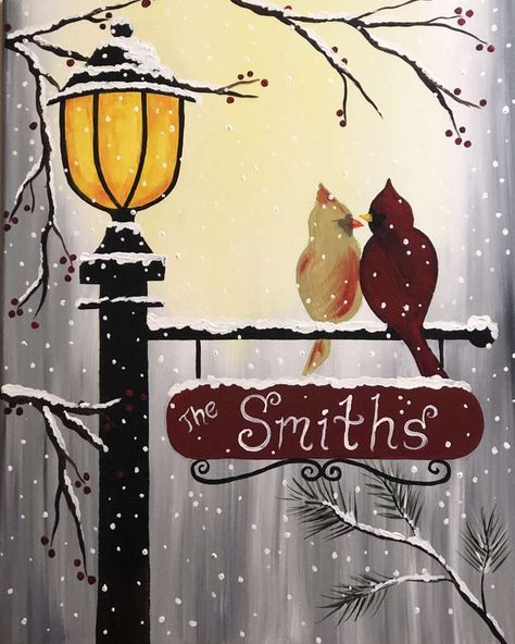 Name Lamp, Love Seats, Christmas Canvas Art, Painting Parties, Christmas Paintings On Canvas, Best Paint, Canvas Painting Tutorials, Holiday Painting, Painting Classes