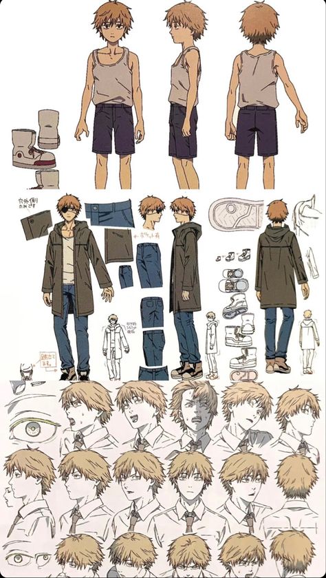 Denji Reference Sheet, Chainsawman Character Sheet, Csm Character Sheet, Characters Reference Sheet, Anime Character Sheet Design Reference, Character Design Sheet Anime, Character Reference Sheet Ideas, Denji Character Sheet, Denji Reference