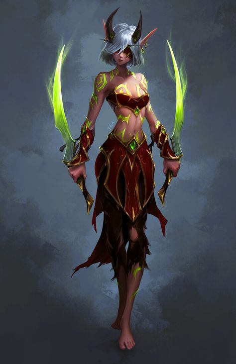 ArtStation - Demon Hunter Téal Weiblicher Elf, Evelynn League Of Legends, Armor Ideas, Ichigo Y Rukia, Female Demons, Blood Elf, Accel World, Warcraft Art, Demon Hunter