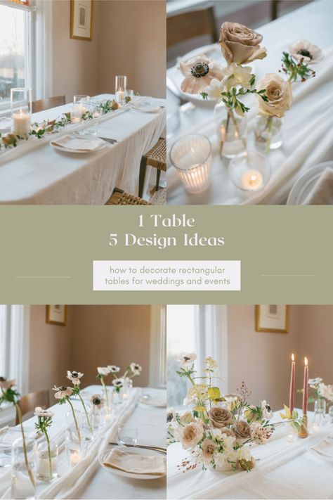 5 Ways to Add Flowers to Rectangular Wedding Tables - Threads & Blooms Rectangular Table Centerpiece, Rectangular Centerpieces, Rectangle Table Centerpieces, Floral Centrepieces, Bud Vase Centerpiece, Table Centerpiece Flower, Tables Wedding, Wedding Centrepieces, Reception Table Decorations