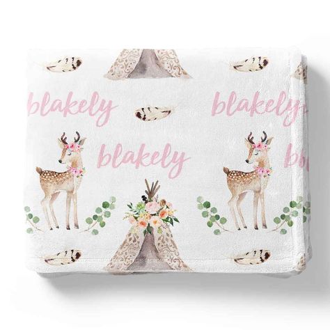 blakely's boho deer and teepee blush toddler blanket Police Baby, Deer Blanket, Caden Lane, Deer Nursery, Crib Rail Cover, Personalized Nursery Decor, Baby Crib Sheets, Woodland Deer, Christian Cards