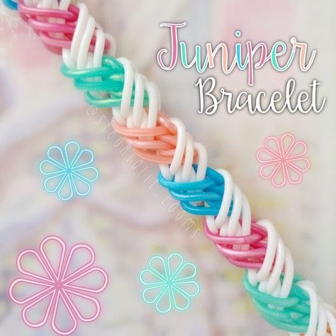 Juniper bracelet by @loommint. Image by @stearialit_looms. Tutorial by TutorialsByKn onYouTube. Loom Bands Designs, Loom Bands Tutorial, Loom Band Patterns, Rainbow Loom Bracelets Easy, Loom Love, Rainbow Loom Tutorials, Loom Band Bracelets, Rubber Band Crafts, Rainbow Loom Rubber Bands