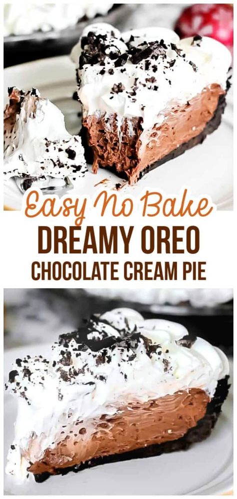 Indulge in the best no bake Oreo chocolate cream pie! This easy recipe combines a creamy chocolate filling with an Oreo cookie crust, topped with fluffy whipped cream and crushed Oreos. Perfect for any occasion, this chocolate cream pie is quick to make and will satisfy any sweet tooth! Pudding Oreo Dessert, Oreo Pudding Pie, Oreo Pudding Dessert, Chocolate Cream Pie Recipe, Homemade Cake Recipes Chocolate, Oreo Dessert Recipes, No Bake Recipe, Oreo Cream, Best Chocolate Desserts