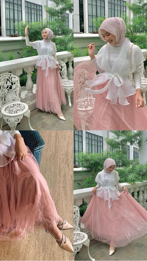 Pink Dress Hijab Outfit, Pink Yearbook, Dress Pink Hijab, Birthday Outfit Hijab, Pink Dress Hijab, Couqutte Outfit Ideas, Gamis Pink, Pink Outfit Hijab, Pink Hijab Outfit