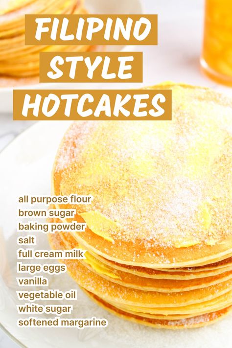 Experience the authentic taste of the Philippines with our Filipino Hot Cakes! These fluffy, slightly sweet pancakes are a beloved Filipino street food. Learn how to make these golden delights at home and transport your taste buds to the streets of Manila. Enjoy! #FilipinoHotCakes #FilipinoFood #StreetFood #PancakeRecipe Pancake Filipino Style, Pinoy Pancake Recipe, Filipino Hotcake Recipe, Filipino Pancake Recipe, Filipino Breakfast Ideas Philippines, Pinoy Breakfast Ideas Filipino Food, Filipino Pancake, Filipino Hot Cake Recipe, Filipino Breakfast Ideas