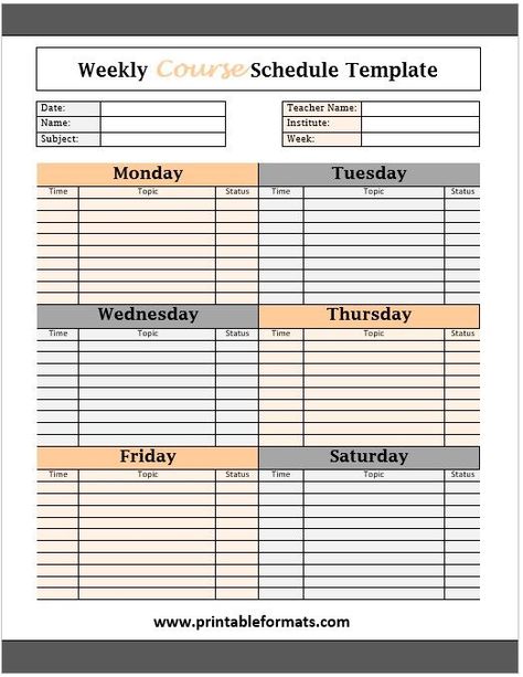 05 Free Weekly Schedule Templates - Printable Formats Homework Schedule, Time Blocking Schedule, Class Schedule Template, Cleaning Schedule Templates, Weekly Workout Schedule, Weekly Schedule Printable, Attendance Sheet, Daily Schedule Template, Course Schedule