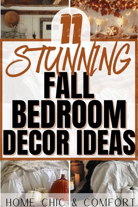 fall decor ideas, fall bedroom decor, fall bedroom ideas, fall bedroom aesthetic, cozy fall bedroom, fall room inspo Fall Bedding Bedrooms, Fall Living Room Decor Warm Colors, Fall Room Ideas, Autumn Bedroom Decor, Fall Living Room Ideas, Fall Bedroom Ideas, Winter Bedroom Decor, Shabby Chic Fall, Cozy Fall Bedroom