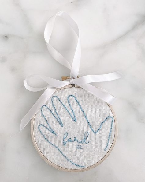 Brittingham Stitching Co. | Elizabeth DuBois | The 4” Stitch Kit- available at our website now! 🪡 Outlined his chubby hand to forever hang on my tree! 🤍🎄🪡 You can shop this totally cus… | Instagram Handprint Embroidery, Baby Keepsakes, Needle Embroidery, Hoop Embroidery, Embroidery Gifts, Sewing Embroidery, Embroidery Craft, Baby Crafts, Stitch Kit