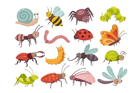 Cartoon insects. Isolated insect, children little wild bee, bug and butterfly. Fly cute wasp, gardening caterpillar and snail. Nature neoteric vector characters. Illustration of ladybug and beetle Cartoon Beetle, Flying Ladybug, Cartoon Insects, Cute Beetle, Beetle Illustration, Wild Bees, Carnival Posters, Cartoon Butterfly, Cartoon Bee