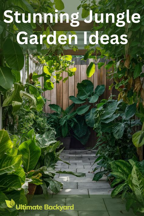 Transform your outdoor space into a verdant jungle garden with this in-depth guide. Learn about choosing the best tropical plants, creating layers for a natural look, and adding water features for a serene atmosphere. Discover practical tips for plant care and design ideas for winding paths that invite adventure. Create a lush, vibrant haven in your backyard. Back Garden Pergola Ideas, Small Tropical Garden Uk, Natural Looking Garden, Tropical Jungle Garden, Lush Garden Ideas, Small Jungle Garden Ideas, Jungle Garden Ideas, Jungle Backyard, Tropical Backyard Ideas