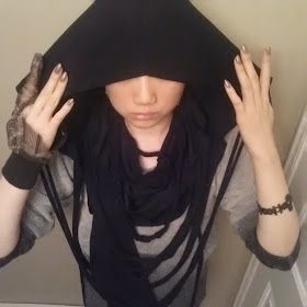 Deep Style, Goth Ninja, Beginners Sewing, Fringe Top, Hooded Scarf, Fringe Scarf, Sewing For Beginners, Black Magic, Shades Of Black