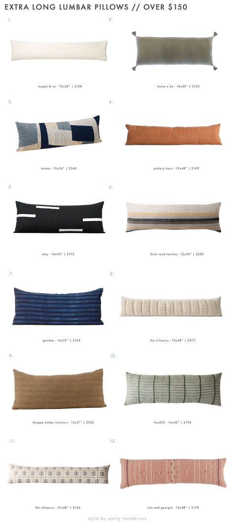 Our Extra Long Lumbar Pillow Roundup (Our Easiest Bed Making Hack) - Emily Henderson Couch Lumbar Pillow, Extra Long Couch, Bedroom Elements, Hot Pink Throw Pillows, Pillow Sizes Chart, Lumbar Pillow Bed, Long Throw Pillows, Oversized Lumbar Pillow, Extra Long Lumbar Pillow